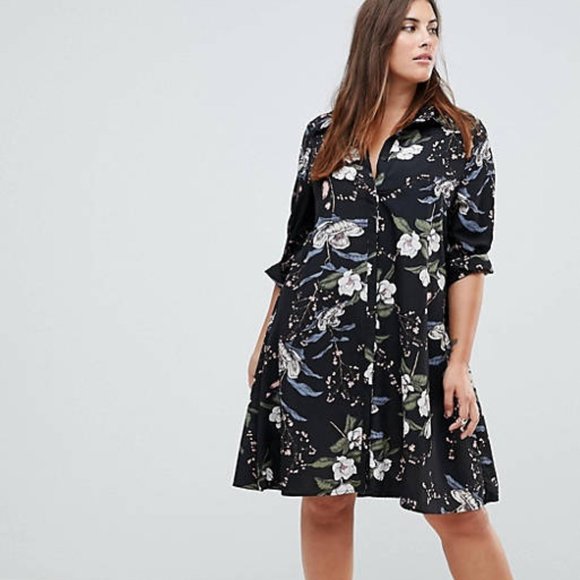 Glamorous Long Sleeve Shirt Dress In Blossom Floral - Picture 2 of 2